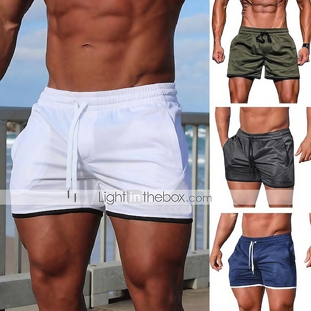 Men's Quick Dry Swim Trunks Swim Shorts with Pockets Drawstring Board Shorts Bathing Suit Solid Colored Swimming Surfing Beach Water Sports Summer