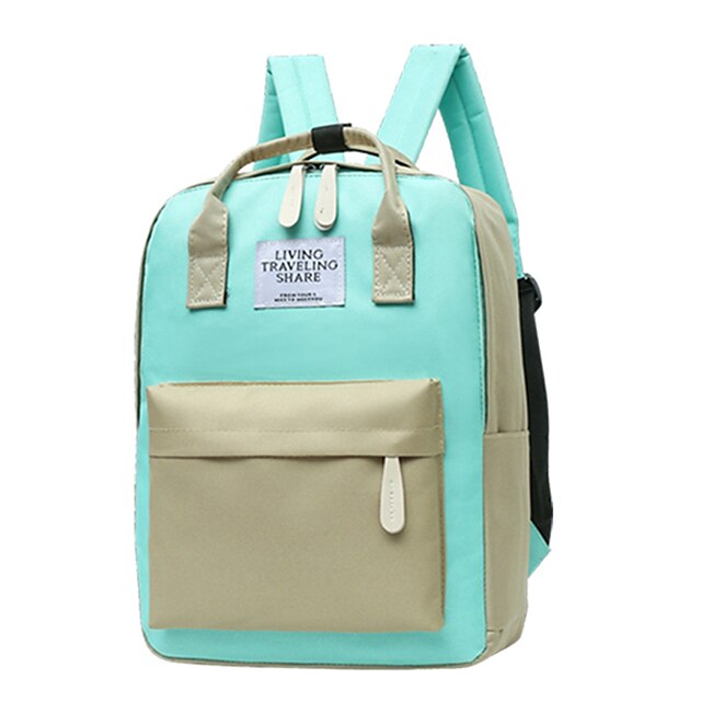  Women's Oxford Cloth School Bag Commuter Backpack Large Capacity Waterproof Zipper Color Block Daily Outdoor Black Blushing Pink Green Beige