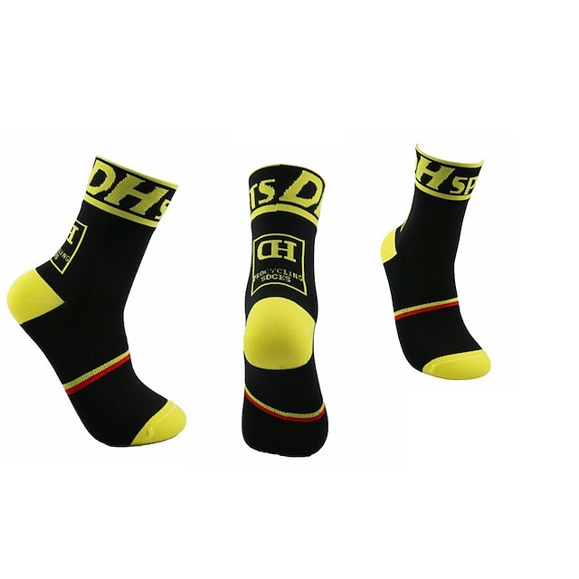  Men's Women's Athletic Sports Socks Crew Socks Cycling Socks Summer Nylon Spandex Light Yellow Black / Yellow Blushing Pink Bike Anatomic Design Lightweight Sports Clothing Apparel / Stretchy