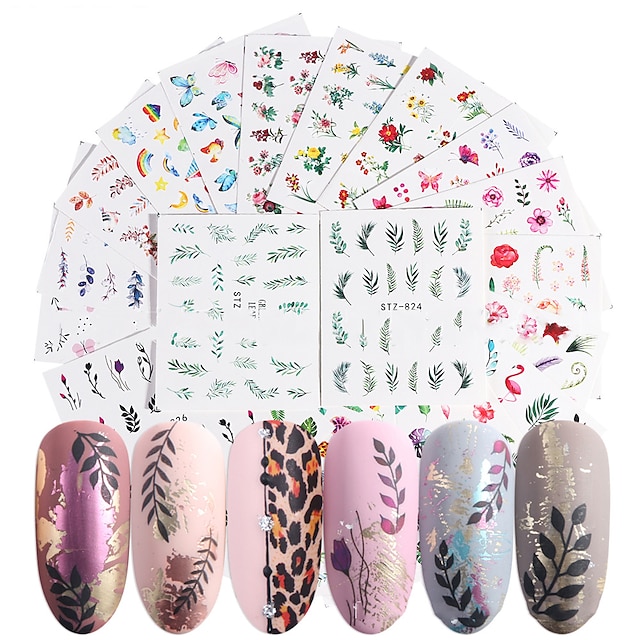  68 Sheets Nail Stickers Watermark Sticker New Popular Flame Bird European and American Popular Elements Flower Fresh Style for DIY Nail Art Decorations