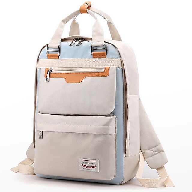  Women's Nylon School Bag Commuter Backpack Large Capacity Zipper Daily White Blue Red Yellow Blushing Pink