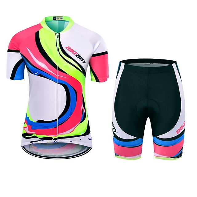  BIKEBOY Women's Cycling Jersey with Shorts Short Sleeve - Summer Polyester Fuchsia Stripes Patchwork Funny Bike 3D Pad Quick Dry Breathable Reflective Strips Back Pocket Clothing Suit Sports Mountain
