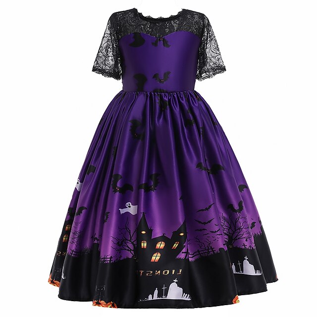  Witch Dress Girls' Kid's Halloween Halloween Festival / Holiday Cotton Polyster Purple Easy Carnival Costumes