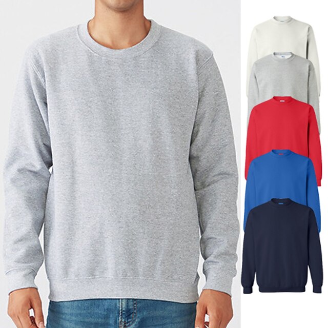 Men's Sweatshirt Pullover Black White Blue Pure Color Oversized Jewel Neck Fleece Cotton Solid Color Cool Sport Athleisure Sweatshirt Top Long Sleeve Breathable Soft Comfortable Exercise & Fitness