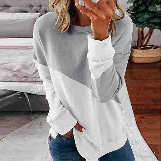  Women's Sweatshirt Pullover Patchwork Crew Neck Color Block Sport Athleisure Sweatshirt Top Long Sleeve Warm Soft Oversized Comfortable Everyday Use Causal Exercising General Use / Winter