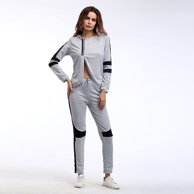  Women's Sweatsuit 2 Piece Set Color Block Zipper Patchwork Loose Fit Color Block Sport Athleisure Clothing Suit Long Sleeve Comfortable Running Everyday Use Causal Daily / Winter