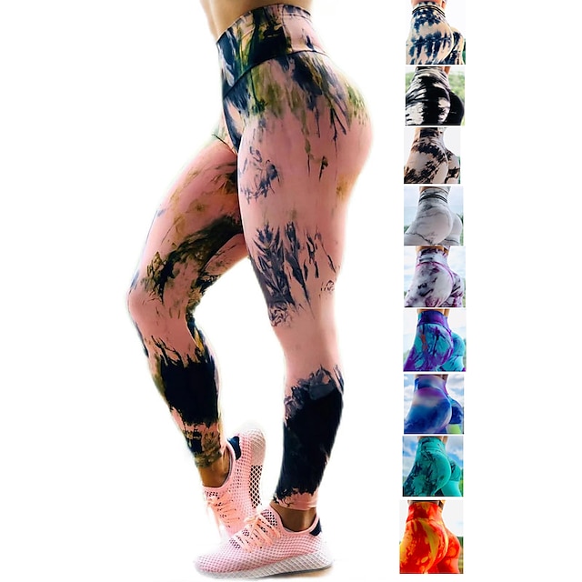  Pantalon de yoga Femme Fesses plissées Lifting des fesses plissées Contrôle du Ventre Lifting des fesses Étirement à 4 voies Collants Legging Bas Aptitude Exercice Physique Fonctionnement Tie Dye