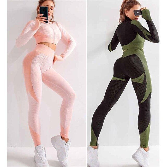  Women's 2 Piece Seamless Activewear Set Yoga Suit Compression Suit Athletic 2pcs Long Sleeve High Waist Nylon Quick Dry Breathable Soft Fitness Gym Workout Running Active Training Jogging Sportswear