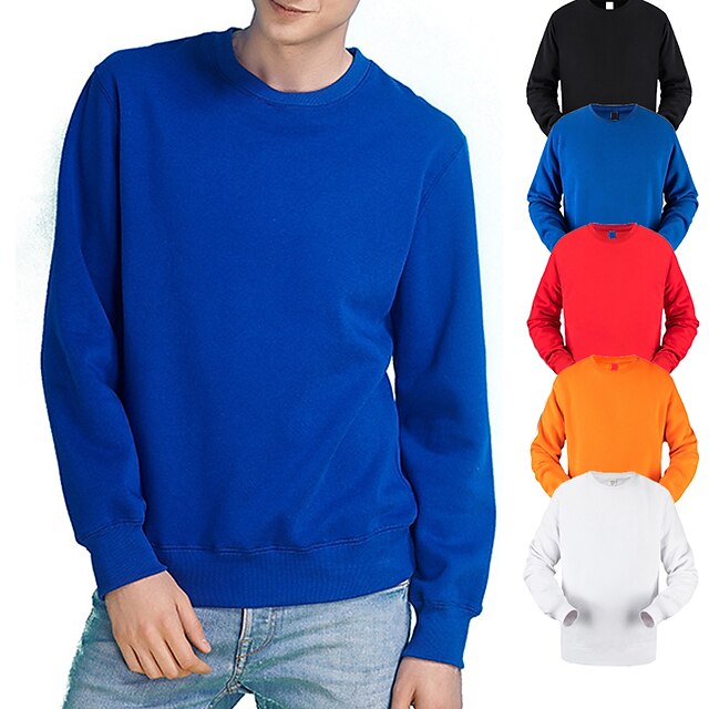 Men's Sweatshirt Pullover Black White Blue Pure Color Crew Neck Cotton Cool Sport Athleisure Sweatshirt Top Long Sleeve Breathable Soft Comfortable Plus Size Exercise & Fitness Running Everyday Use