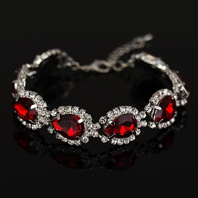  Bracelet Classique Homme Femme Rouge Rubis Mini Platiné Luxe Mode Bracelet Bijoux Argent pour Soirée Mariage