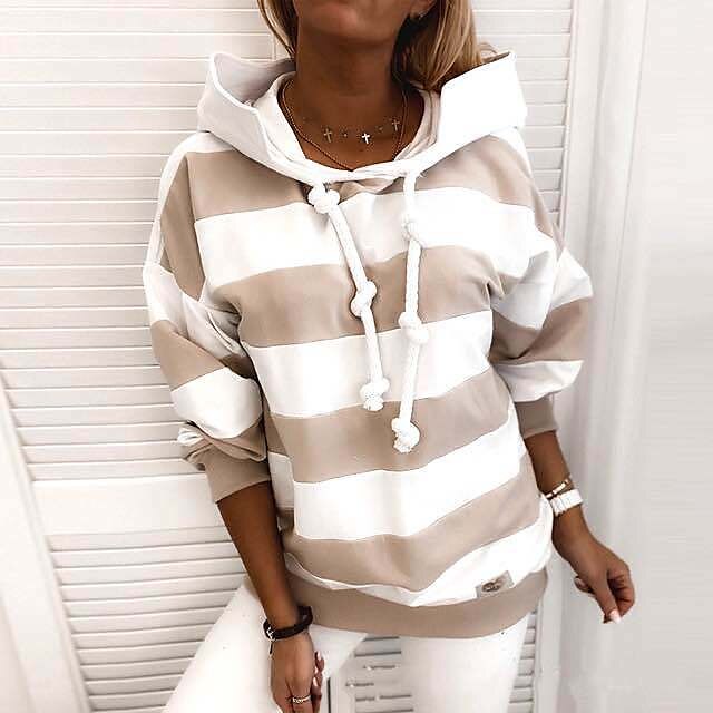  Women's Hoodie Pullover Side-Stripe Oversized Hoodie Stripes Cute Sport Athleisure Hoodie Top Long Sleeve Warm Soft Comfortable Everyday Use Causal Exercising General Use / Winter