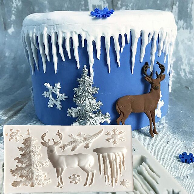  molde de bolo de natal árvore alces floco de neve moldes de bolo de gelo moldes de chocolate para a ferramenta de bolo de cozimento ferramenta de decoração açucarada diy