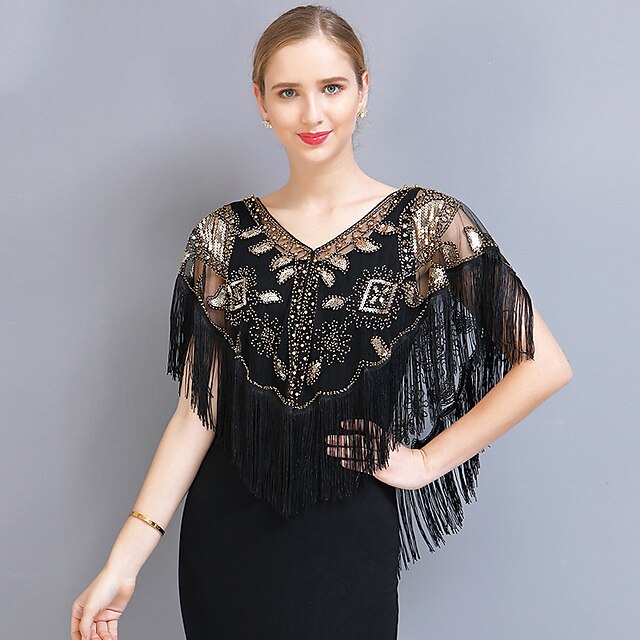  Vintage Roaring 20s 1920s Cloak Party Costume Masquerade Halloween Costumes Prom Dresses The Great Gatsby Women's Sequins Tassel Fringe Sequin Tassel Christmas Wedding Party Wedding Guest Adults'