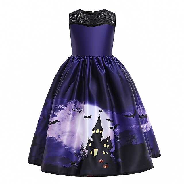  Witch JSK / Jumper Skirt Girls' Kid's Vacation Dress Halloween Halloween Festival / Holiday Cotton Polyster Purple Easy Carnival Costumes