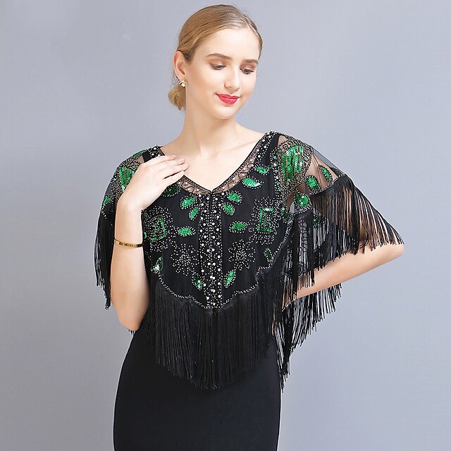  Vintage Roaring 20s 1920s Cloak Party Costume Masquerade Halloween Costumes Prom Dresses The Great Gatsby Women's Sequins Tassel Fringe Christmas Wedding Party Wedding Guest Adults' Shawl All Seasons