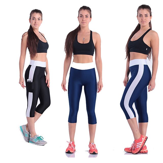  Women's Running Tights Leggings Compression Pants Athletic Tights Leggings Capris Side Pockets Yoga Fitness Running Jogging Exercise Breathable Quick Dry Soft Sport Solid Colored White Purple Red