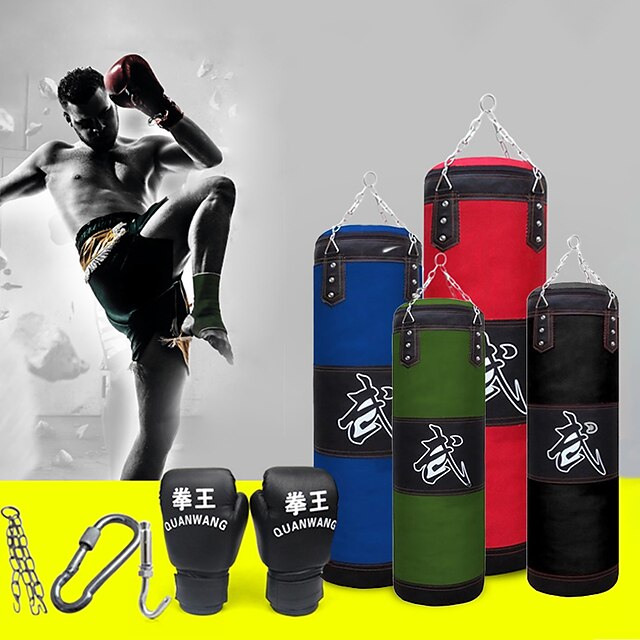  Punching Bag Heavy Bag Kit With Hanger Boxing Gloves Removable Chain Strap Punching Bag for Taekwondo Boxing Karate Martial Arts Muay Thai Adjustable Durable Empty Strength Training 5 pcs Black Blue