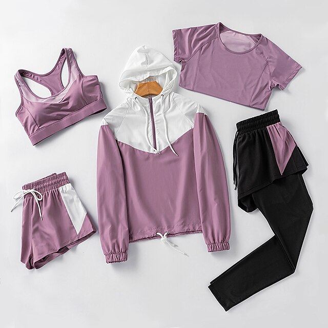  Women's 2 Piece Set Color Block Zipper Patchwork Crew Neck Spandex Solid Color Color Block Sport Athleisure Clothing Suit Long Sleeve Lightweight Breathable Quick Dry Moisture Wicking Comfortable