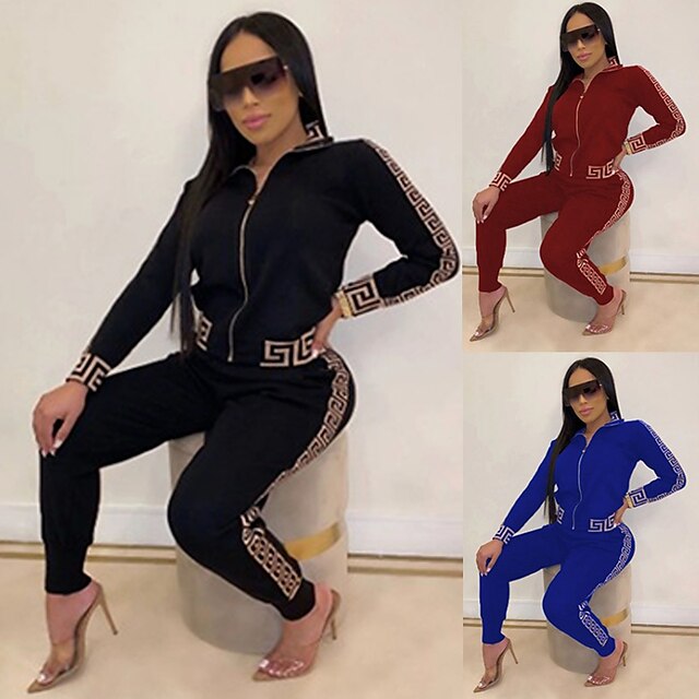  Women's Sweatsuit 2 Piece Set Elastic Waistband Patchwork Color Block Sport Athleisure Clothing Suit Long Sleeve Comfortable Everyday Use Causal Casual Daily / Winter