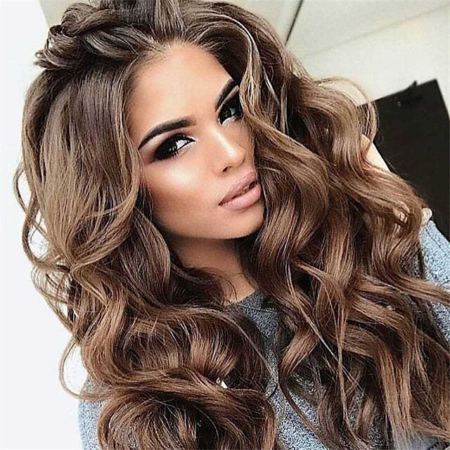  Synthetic Wig Curly Middle Part Wig Very Long Brown Synthetic Hair Women's Classic Exquisite Fluffy Brown