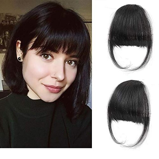  clip in bangs - 100% capelli umani frangia ciuffi clip nelle estensioni dei capelli, frangia nera con frangia per le tempie per le donne scoppi curvi per l'uso quotidiano