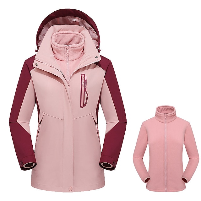  Women's Hoodie Jacket Hiking 3-in-1 Jackets Winter Outdoor Thermal Warm Breathable Wear Resistance Solid Color Winter Jacket Top Camping / Hiking Hunting Ski / Snowboard Purple Red Pink Rose Red