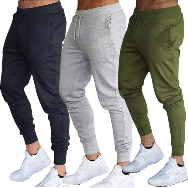  Men's Drawstring Side Pockets Joggers Sweatpants Bottoms Outdoor Home Thermal Warm Breathable Soft Cotton Fitness Gym Workout Running Sportswear Activewear Solid Colored Black Gray Army Green