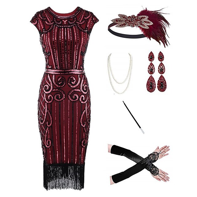  Roaring 20s 1920s Cocktail Dress Vintage Dress Flapper Dress Dress Outfits Masquerade Christmas Dress The Great Gatsby Women's Tassel Fringe Carnival Party Prom Body Jewelry
