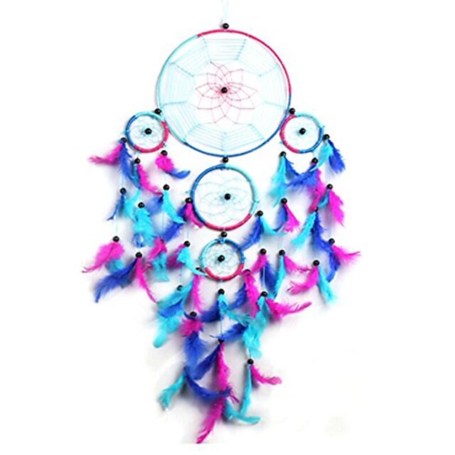 boho drømmefanger håndlaget gavevegg hengende dekor kunst ornament håndverk fjær 5 sirkler for barn soverom bryllupsfestival 75 * 22cm