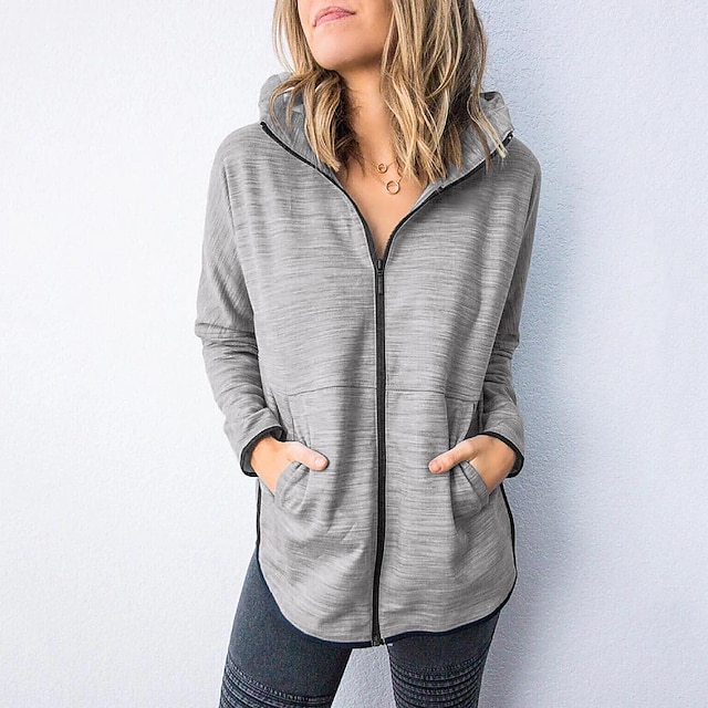  Women's Coat Front Zipper Front Pocket Hoodie Solid Color Sport Athleisure Jacket Tracksuit Long Sleeve Warm Soft Oversized Comfortable Everyday Use Daily General Use / Winter