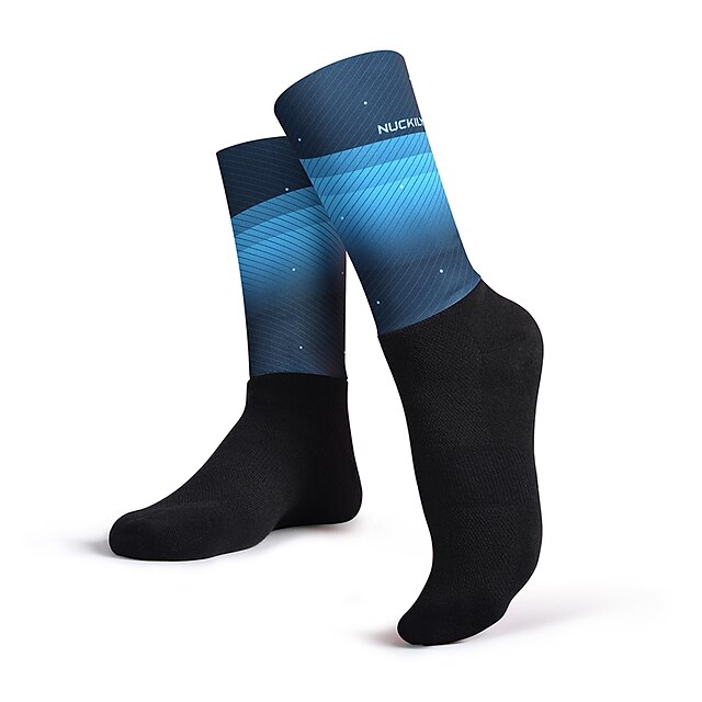  Compression Socks Athletic Sports Socks Crew Socks Cycling Socks Road Bike Mountain Bike MTB Bike / Cycling 1 Pair Windproof Cycling Breathable Stripes Gradient Polyster Lycra Cotton Black and Blue
