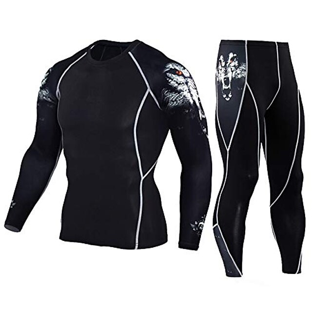  men's workout set compression shirt and pants top long sleeve sports tight base layer suit quick dry & moisture-wicking black m