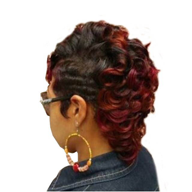  Synthetic Wig Curly Asymmetrical Wig Short Burgundy Synthetic Hair Women's Cool Highlighted / Balayage Hair Fluffy Burgundy