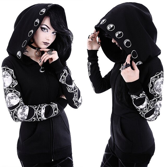  Plague Doctor Goth Girl Lisa Gothic Punk & Gothic 17th Century Goth Subculture Party Costume Masquerade Hoodie Hoodies Robe Women's Costume Black Vintage Cosplay Long Sleeve Club Bar / Top / Top