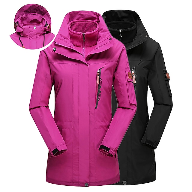  Women's Fleece Hoodie Jacket Hiking Jacket Hiking 3-in-1 Jackets Winter Outdoor Thermal Warm Windproof Breathable Solid Color Single Slider 3-in-1 Jacket Top Ski / Snowboard Climbing Camping / Hiking