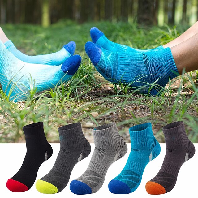  Men's Women's 5 Pairs Hiking Socks Running Socks Crew Socks Winter Summer Outdoor Socks Moisture Wicking Breathable Anti Blister Stretchy Cotton Patchwork for Camping / Hiking Hunting Fishing