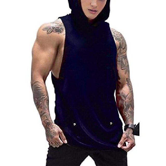  men hooded tank tops active gym hoodies bodybuilder fitness vest sleeveless hoodie sweatshirt (navy blue xxl)