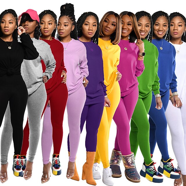  Women's 2 Piece Tracksuit Sweatsuit Street Athleisure 2pcs Winter Long Sleeve Elastane Thermal Warm Breathable Soft Fitness Gym Workout Running Jogging Training Sportswear Solid Colored Normal