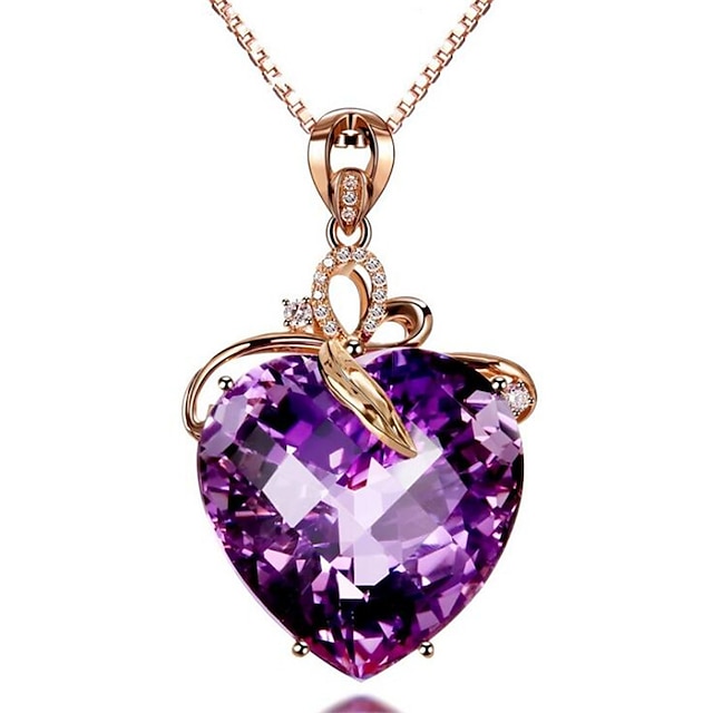  1pc Pendant Necklace For Amethyst Women's Anniversary Party Evening Gift Classic Copper Imitation Diamond Heart
