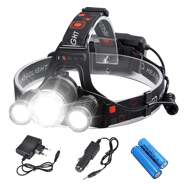  Boruit® RJ-3000 Lanternas de Cabeça Farol para Bicicleta Lanterna Zoomable Recarregável 3000/5000 lm LED 3 Emissores 4.0 Modo Iluminação Com Pilhas e Carregadores Zoomable Recarregável Bisel de Golpe