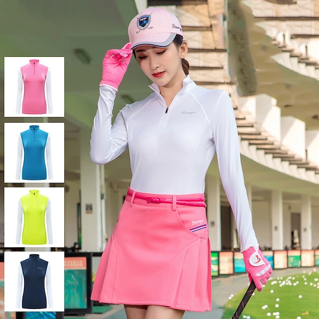 Women's Golf Tee Tshirt Zip Top Long Sleeve Breathable Quick Dry Soft Sports Outdoor Autumn / Fall Winter Spring Cotton Half Zip Yellow Sky Blue Dark Blue / Stretchy