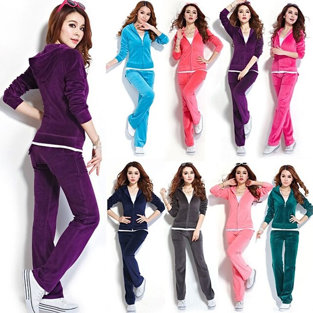  Women's 2 Piece Full Zip Tracksuit Sweatsuit Casual Athleisure Winter Long Sleeve Velour Thermal Warm Breathable Softness Yoga Fitness Pilates Running Jogging Sportswear Solid Colored Plus Size