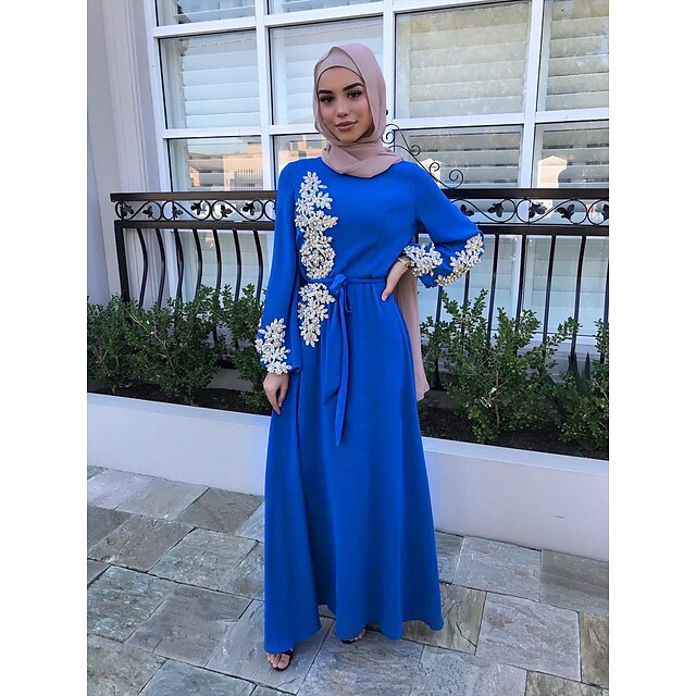  Women's Dress Kaftan Dress Abaya Arabian Muslim Ramadan Embroidery Adults' Dress Party