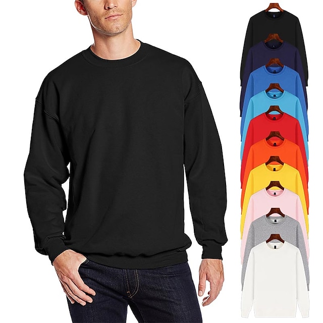  Men's Hoodie Pullover Black White Blue Oversized Crew Neck Cotton Solid Color Cool Sport Athleisure Hoodie Top Long Sleeve Breathable Soft Comfortable Plus Size Exercise & Fitness Running Everyday
