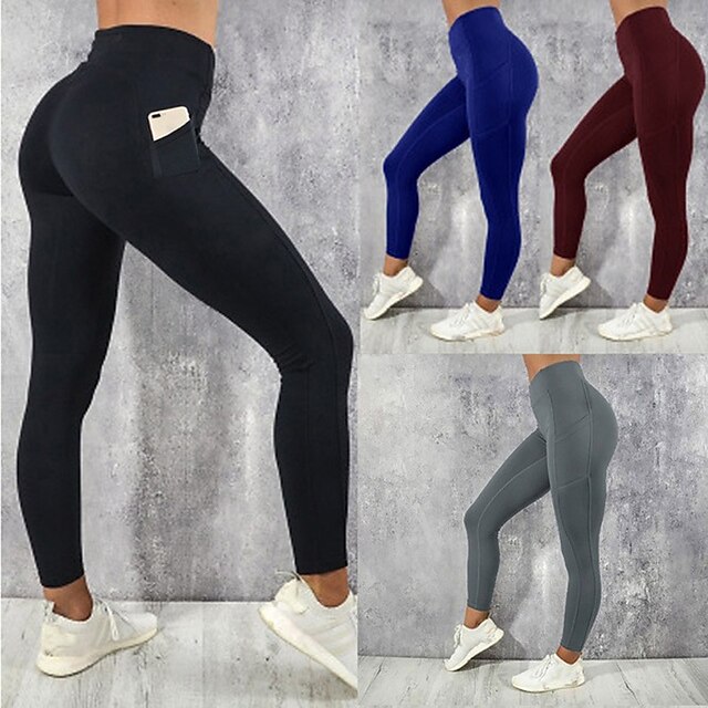  Women's Running Tights Leggings Compression Pants Street Tights Leggings Bottoms with Phone Pocket Winter Fitness Gym Workout Running Jogging Training Breathable Quick Dry Soft Sport Solid Colored
