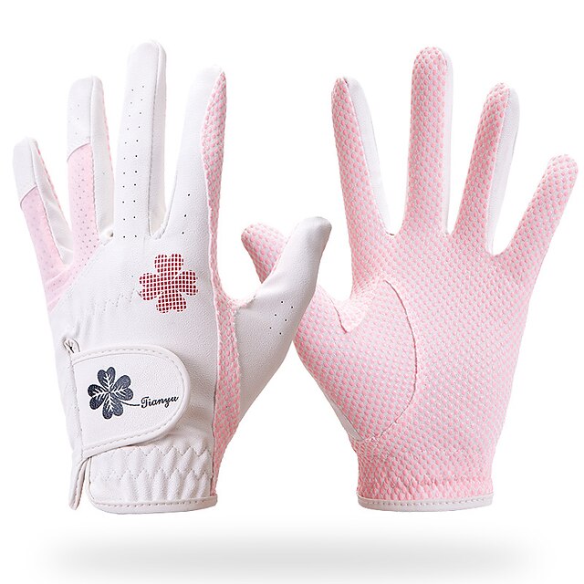  Golf Glove Golf Full Finger Gloves Women's Anti-Slip UV Sun Protection Breathable PU Leather Microfiber Training Outdoor Competition White / Black White+Pink / Sweat wicking