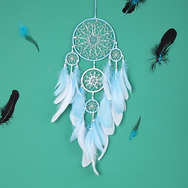  LED Boho Dream Catcher Gift Wall Hanging Decor Art Ornament Craft Feather 65*16cm for Kids Bedroom Wedding Festival