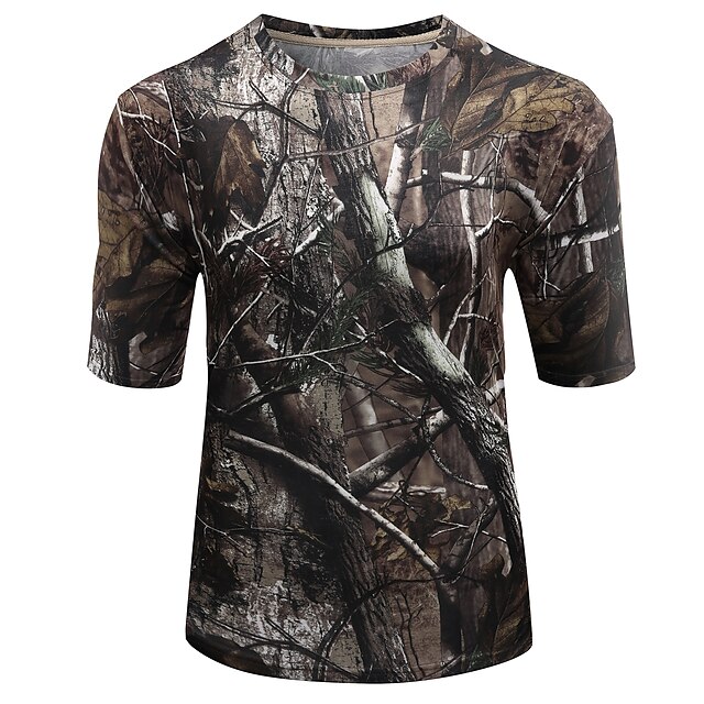  Men's Hunting T-shirt Tee shirt Camouflage Hunting T-shirt Camo / Camouflage Short Sleeve Outdoor Autumn / Fall Spring Summer Ultra Light (UL) Quick Dry Breathable Sweat wicking Top Polyester Taffeta