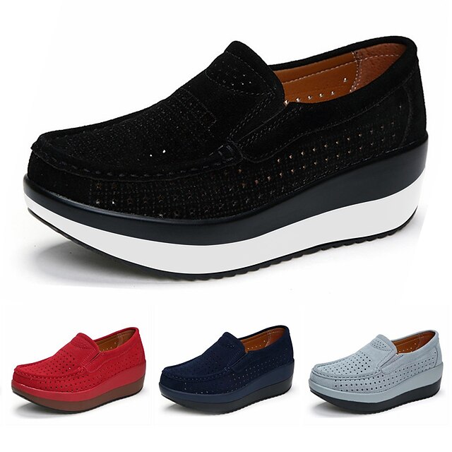  Women's Loafers & Slip-Ons Comfort Shoes Round Toe Sporty Casual Daily Yoga Walking Shoes Suede Solid Colored Red Black Dark Blue