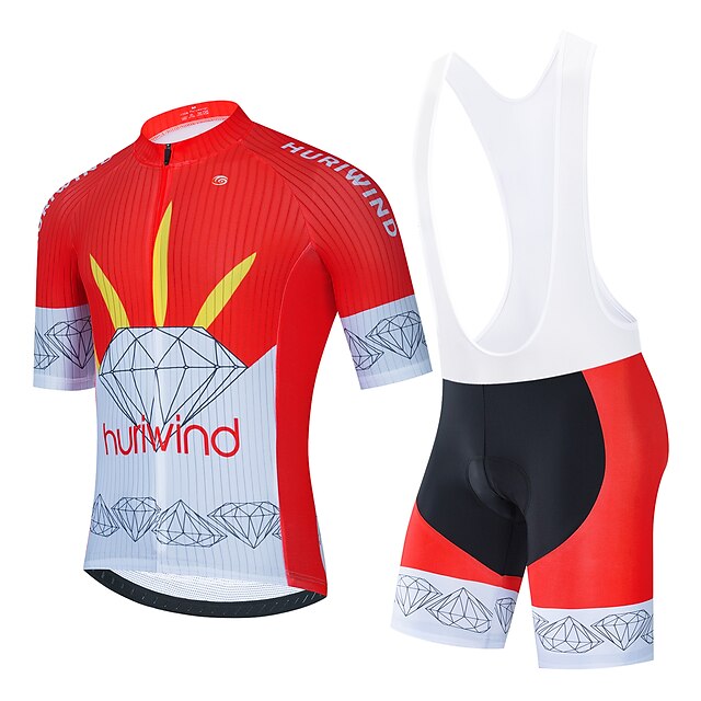  21Grams® Men's Cycling Jersey with Bib Shorts Cycling Jersey with Shorts Short Sleeve - Summer Polyester Black Red Black+White Color Block Funny Bike 3D Pad Breathable Quick Dry Reflective Strips